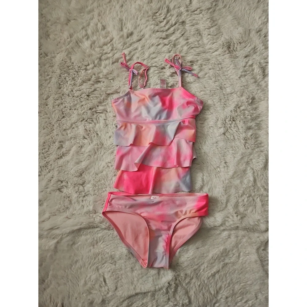 Justice Girls Swimsuit Lot Size M 10 Rash Guard Tankini 4 Pc Mix Match Tie Dye